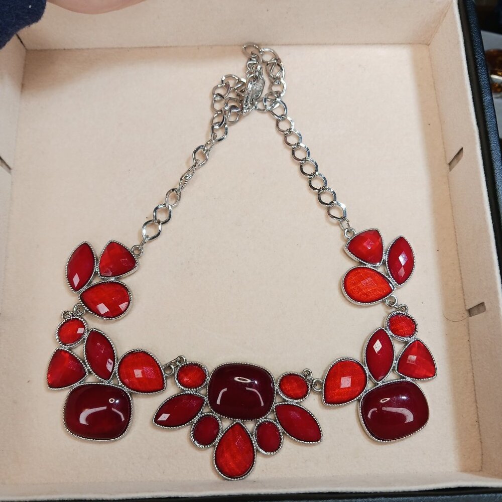 Statement Necklace - Candy Apple/Cherry Red Charm… - image 1